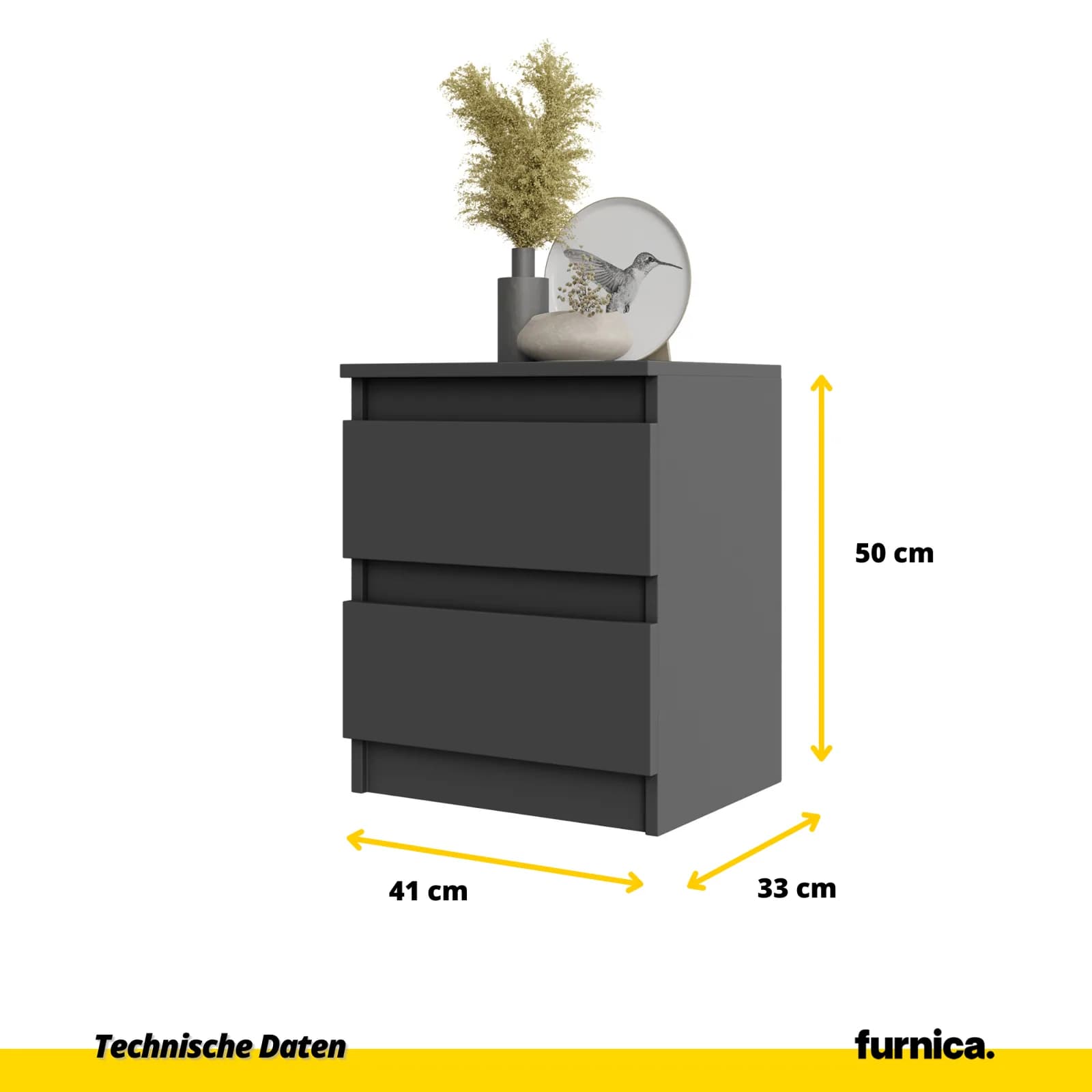 GABRIEL bedside table with 2 drawers, set of 2, anthracite (4)