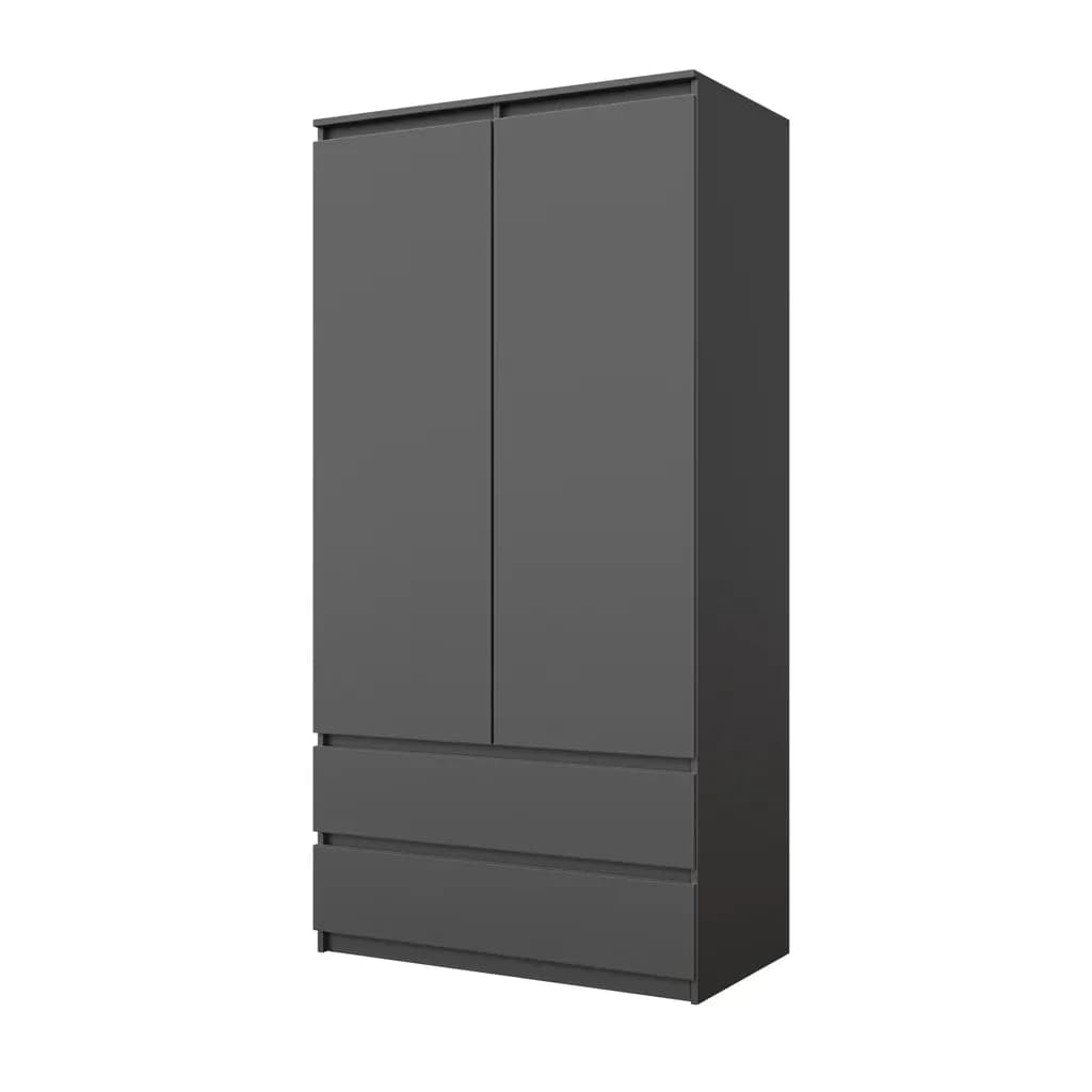 JOELLE Kleiderschrank mit 2 Türen und 2 Schubladen, 90 cm, Anthrazit