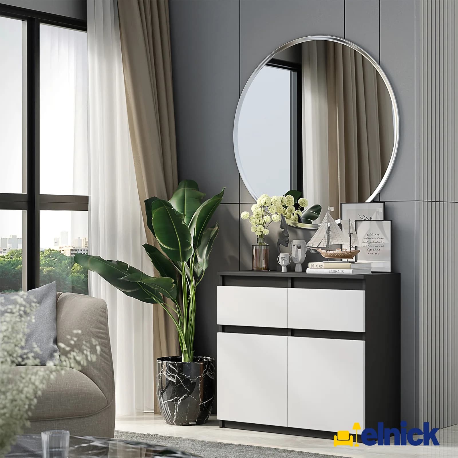 NOAH sideboard, 2 drawers and 2 doors, 80 cm, anthracite grey/white matt (2)