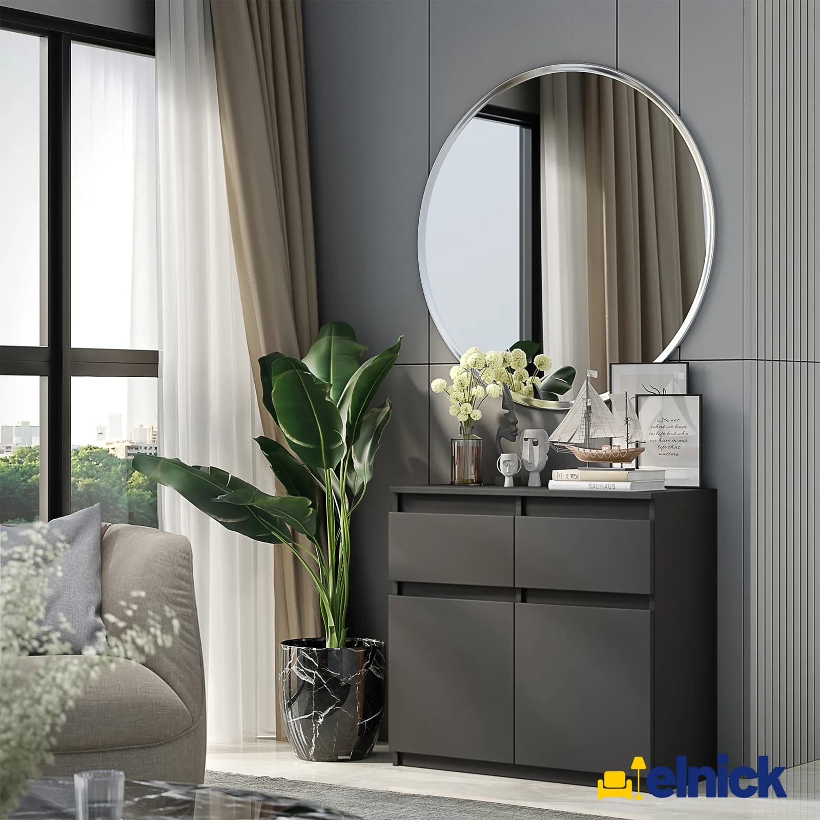 NOAH sideboard with 2 drawers and 2 doors, 80 cm, anthracite grey (2)