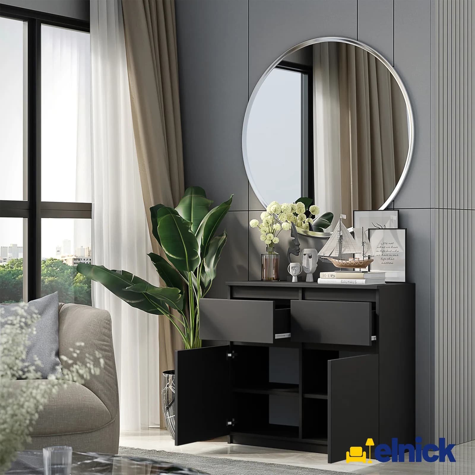 NOAH sideboard with 2 drawers and 2 doors, 80 cm, anthracite grey (3)
