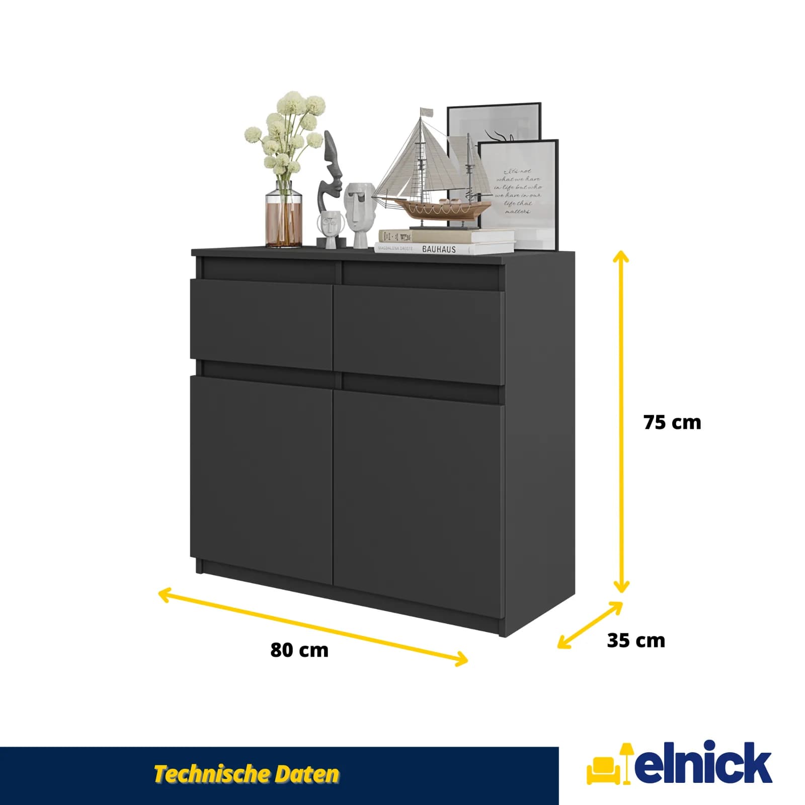 NOAH sideboard with 2 drawers and 2 doors, 80 cm, anthracite grey (4)