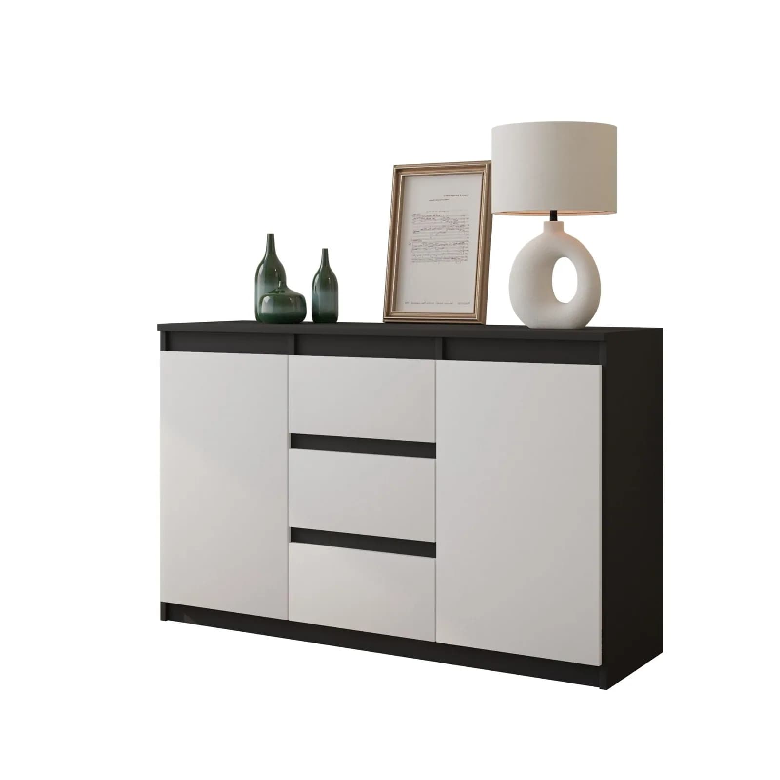 MIKEL Kommode, 3 Schubladen und 2 Türen, 120 cm, Anthrazitgrau/Weiß